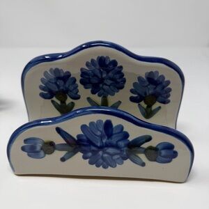 Vtg Louisville Stoneware Batchelor Buttons Napkin Holder Cornflower Blue USA